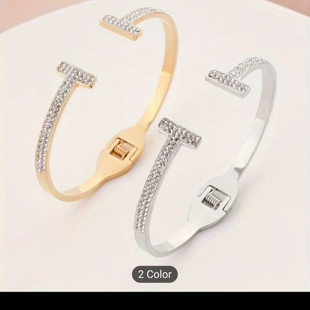 Crystal Pavé Open T-Ends Cuff Bracelet - Silver - Picture 2 of 16
